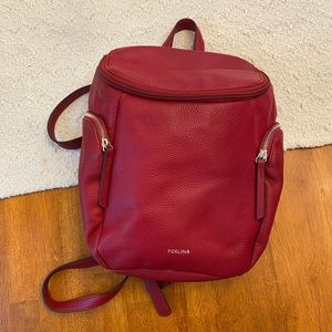 NWOT Perkins Red Leather Backpack Purse